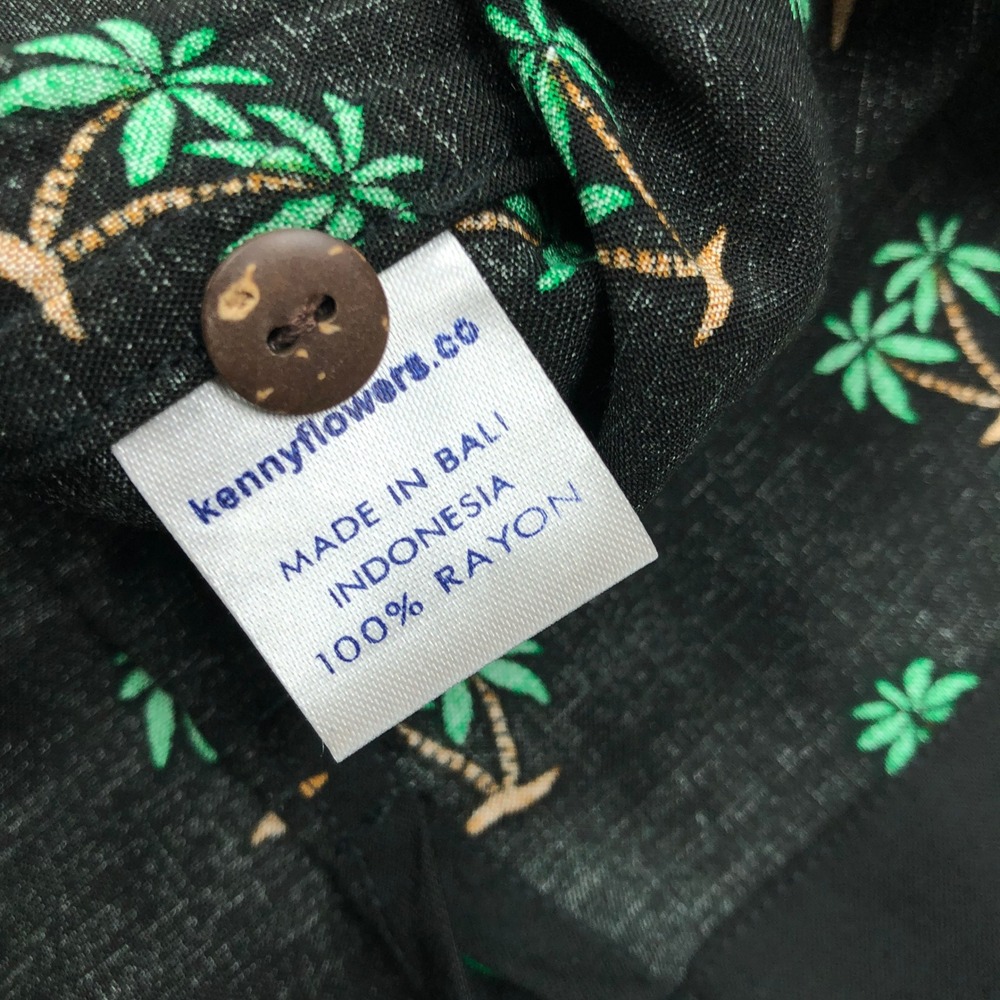 Kenny Flowers Shirt Mens XL Palm Tree Print Rayon Button Up Black - Picture 6 of 8